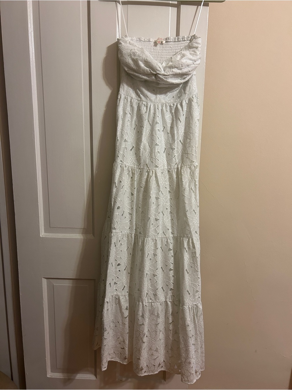 White Eyelet Strapless Maxi Dress
